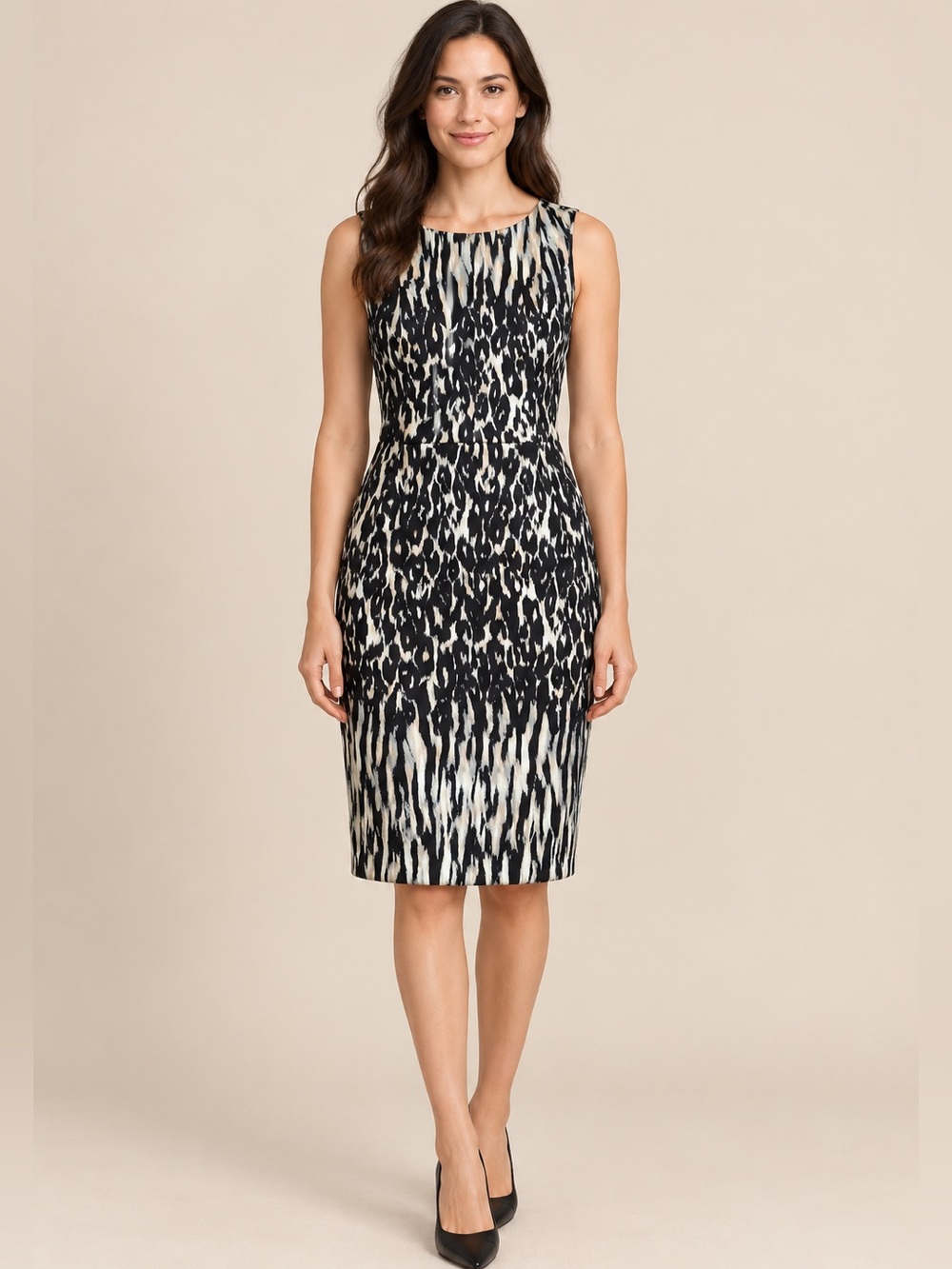 Calvin Klein Size 10 Animal Print Sheath Dress Sleeveless Career Cocktail